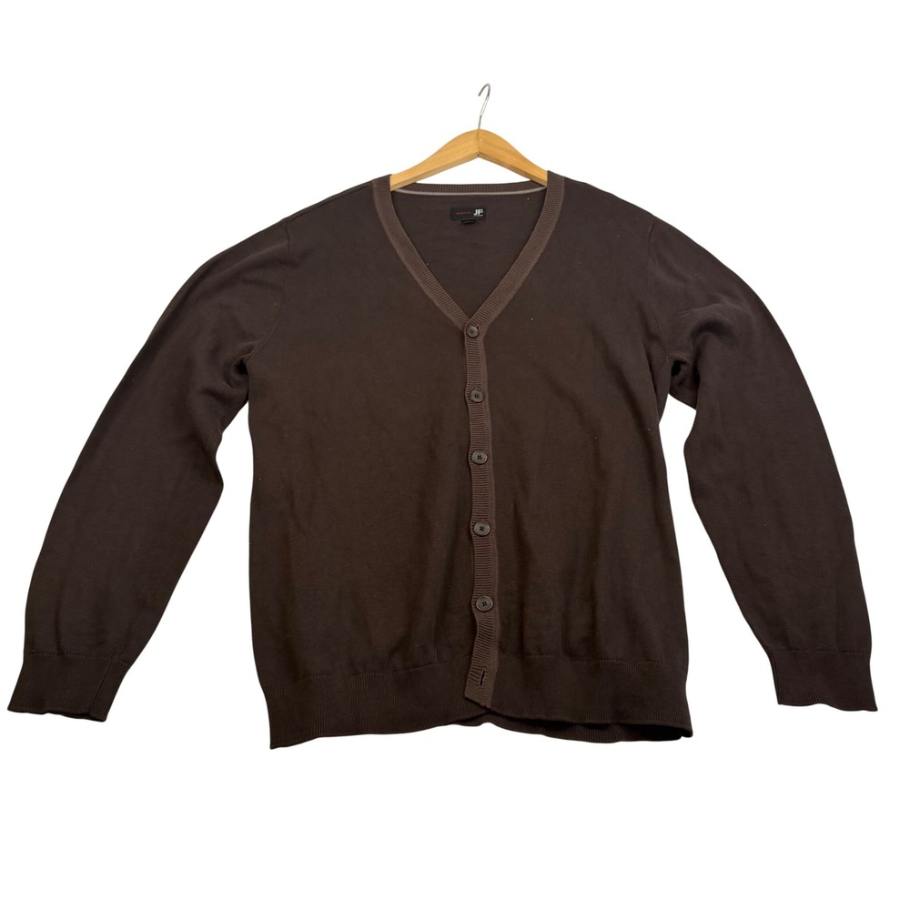 J.Ferrar Mens XL Brown 100% Cotton V-Neck Button Front Modern Fit Cardigan
